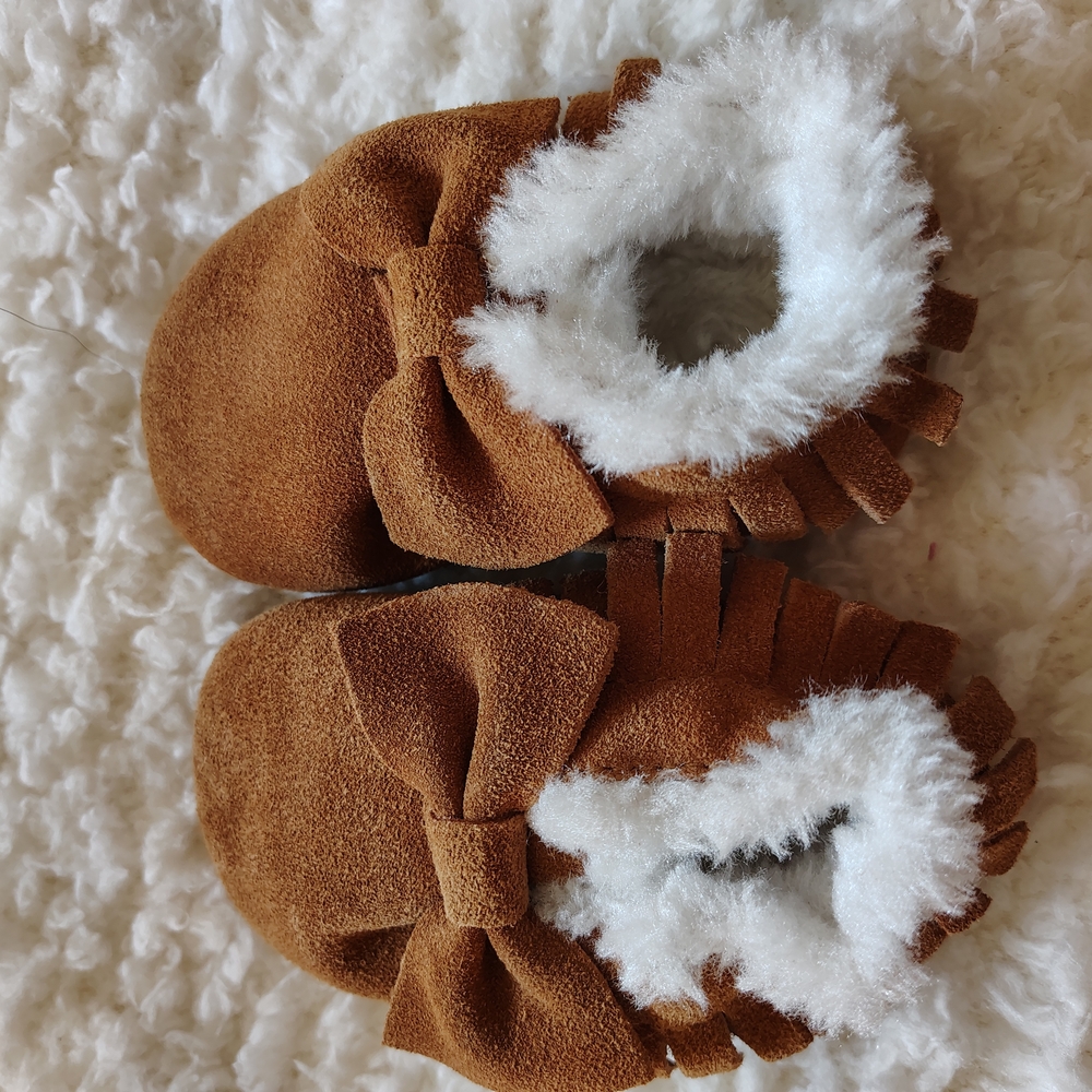 Brown Suede Baby Moccasins with Bow